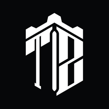 TZ Harfi Logo monogram altıgen şekli Crown kalesi geometrik biçim tasarım şablonu