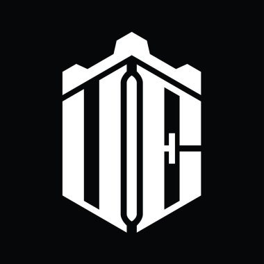 UE Letter logo monogram altıgen şekli Crown kale geometrik biçim tasarım şablonu