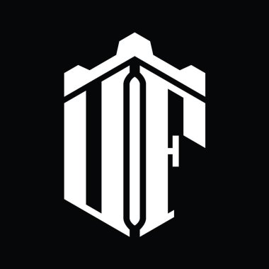 Crown Castle Geometrik stil tasarım şablonu ile UF Harfi Logo monogram altıgen şekli