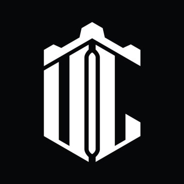 Taç kale geometrik biçim tasarım şablonu ile UL Harf Logosu monogram altıgen şekli