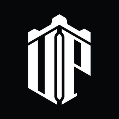 UP Harfi Logo monogram altıgen şekilli Crown kalesi geometrik biçim tasarım şablonu