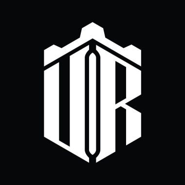 UR Harfi Logo monogram altıgen şekli Crown kalesi geometrik biçim tasarım şablonu