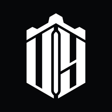 Crown Castle geometrik stil tasarım şablonu ile UY Harf Logosu monogram altıgen şekli