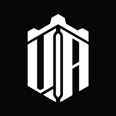 Taç kale geometrik stil tasarım şablonu ile VA Harfi Logo monogram altıgen şekli