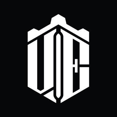 VE Letter Logo monogram altıgen şekli Crown kale geometrik biçim tasarım şablonu