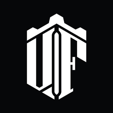 VF Harfi Logo monogram altıgen şekli Crown kalesi geometrik biçim tasarım şablonu