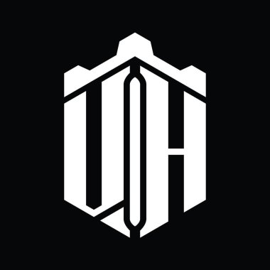 VH Harf Logosu monogram altıgen şekilli, Crown Castle geometrik stil tasarım şablonu