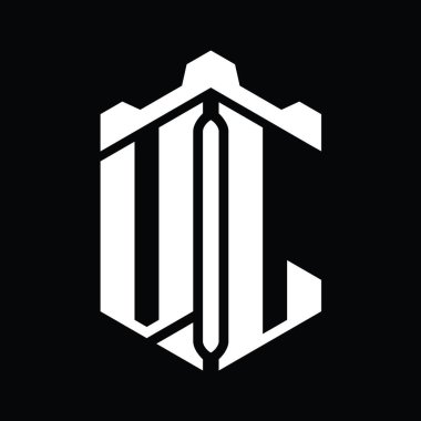 VL Harfi Logo monogram altıgen şekli Crown kalesi geometrik biçim tasarım şablonu