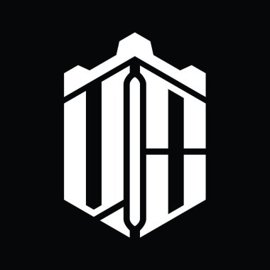 Crown Castle Geometrik stil tasarım şablonu ile VO Harfi Logo monogram altıgen şekli