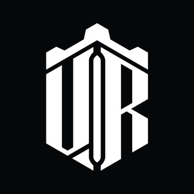 VR Harfi Logo monogram altıgen şekli Crown kale geometrik biçim tasarım şablonu