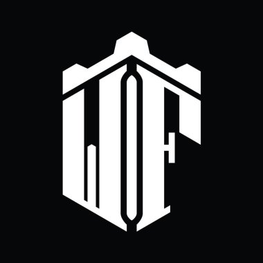 WF Harfi Logo monogram altıgen şekli Crown kalesi geometrik biçim tasarım şablonu