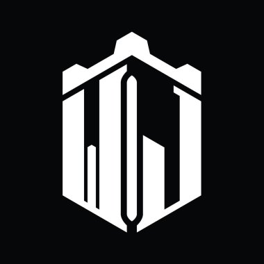 WJ Harfi Logo monogram altıgen şekli Crown kalesi geometrik biçim tasarım şablonu