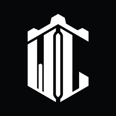 WL Harfi Logo monogram altıgen şekli Crown kale geometrik biçim tasarım şablonu