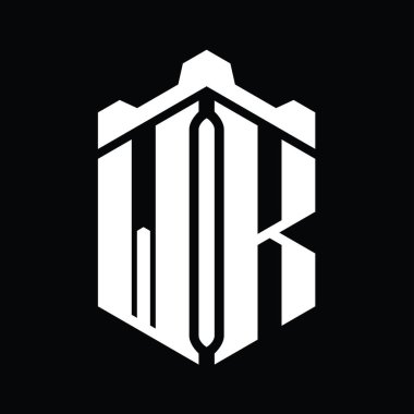 WK Harfi Logo monogram altıgen şekli Crown kalesi geometrik biçim tasarım şablonu
