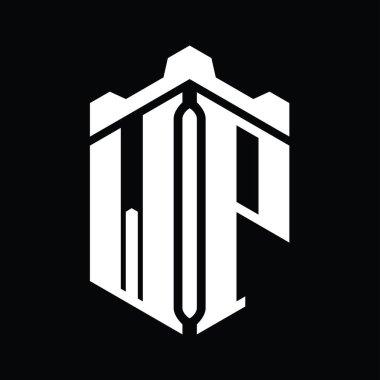 WP Harfi Logo monogram altıgen şekli Crown kalesi geometrik biçim tasarım şablonu