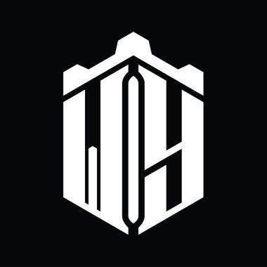 WY Letter Logo monogram altıgen şekli Crown kale geometrik biçim tasarım şablonu