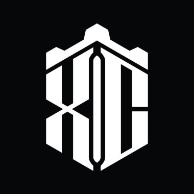 XC Harfi Logo monogram altıgen şekli Crown kalesi geometrik biçim tasarım şablonu