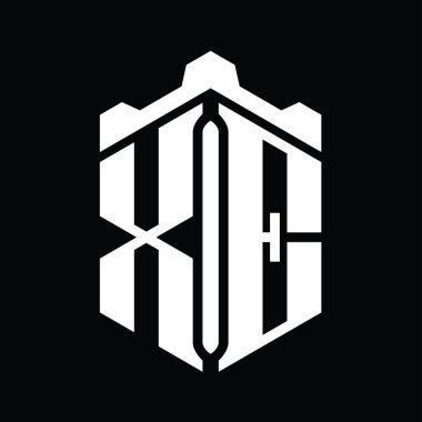 XE Letter Logo monogram altıgen şekli Crown kale geometrik biçim tasarım şablonu