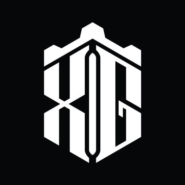 Taç kale geometrik biçim tasarım şablonu ile XG Harfi Logo monogram altıgen şekli