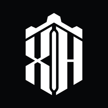 XH Harfi Logo monogram altıgen şekli Crown kalesi geometrik biçim tasarım şablonu
