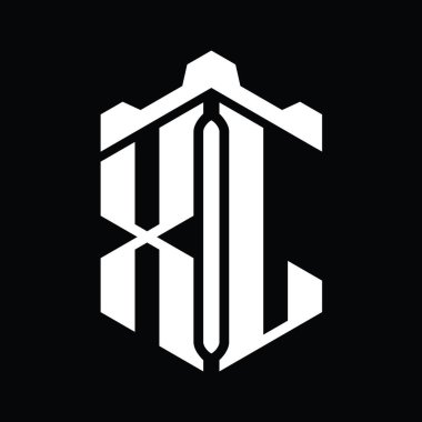 Taç kale geometrik biçim tasarım şablonu ile XL Harfi Logo monogram altıgen şekli