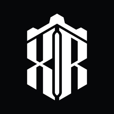 Taç kale geometrik biçim tasarım şablonu ile XR Harfi Logo altıgen şekli