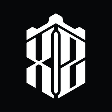 XZ Harfi Logo monogram altıgen şekli Crown kalesi geometrik biçim tasarım şablonu