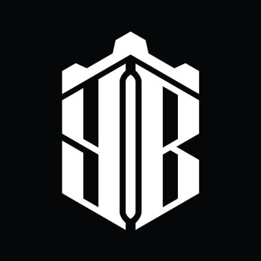 Taç kale geometrik stil tasarım şablonu ile YB Harf Logosu altıgen şekli