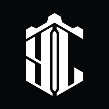 Taç kale geometrik biçim tasarım şablonu ile YL Harf Logosu monogram altıgen şekli