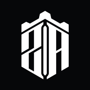 ZA Harfi Logo monogram altıgen şekilli Crown kalesi geometrik biçim tasarım şablonu