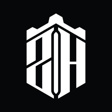 ZH Harfi Logo monogram altıgen şekilli Crown kalesi geometrik biçim tasarım şablonu