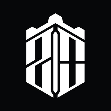 ZO Harfi Logo monogram altıgen şekli Crown kalesi geometrik biçim tasarım şablonu