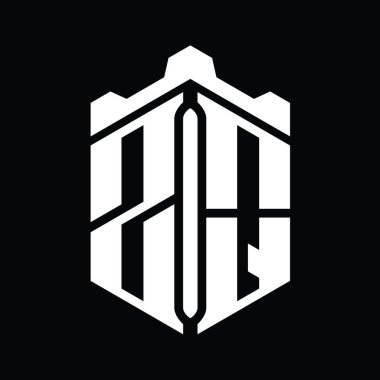 ZQ Harfi Logo monogram altıgen şekli Crown kalesi geometrik biçim tasarım şablonu