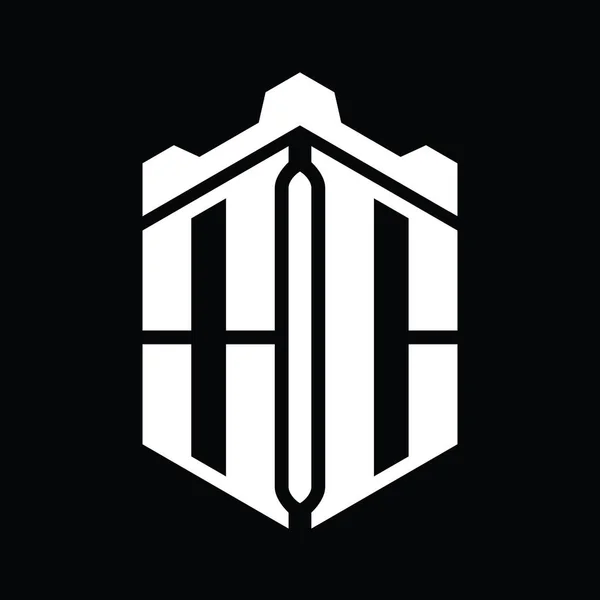 Levél Logo Monogram Hatszög Alakú Korona Kastély Geometrikus Stílusú Design — Stock Fotó