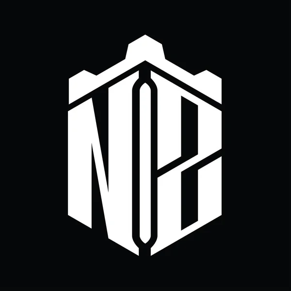 Nzレターロゴモノグラム六角形 クラウンキャッスルジオメトリックスタイルデザインテンプレート — ストック写真