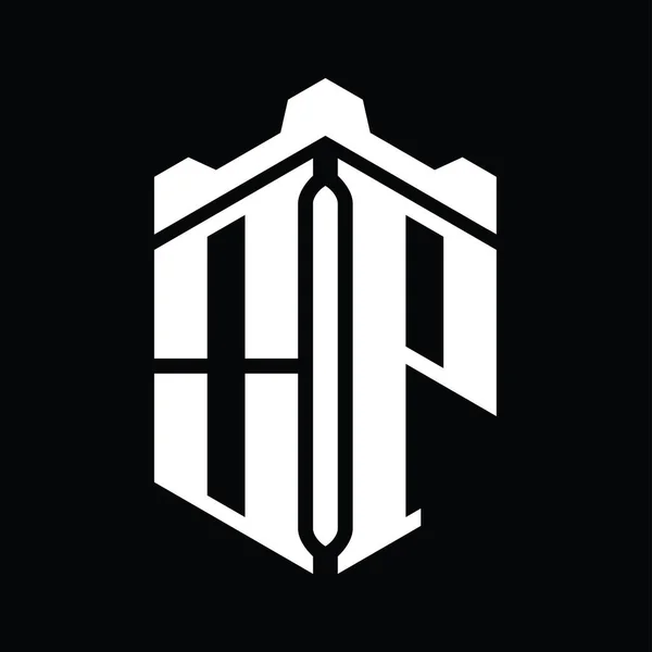 Letter Logo Μονόγραμμα Εξάγωνο Σχήμα Στέμμα Κάστρο Γεωμετρικό Στυλ Πρότυπο — Φωτογραφία Αρχείου