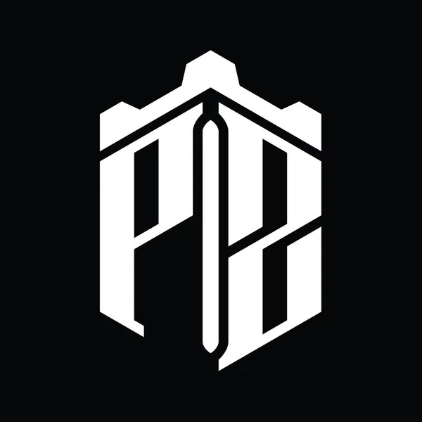 Taçlı Kale Geometrik Stil Tasarım Şablonu Ile Harf Logosu Altıgen — Stok fotoğraf