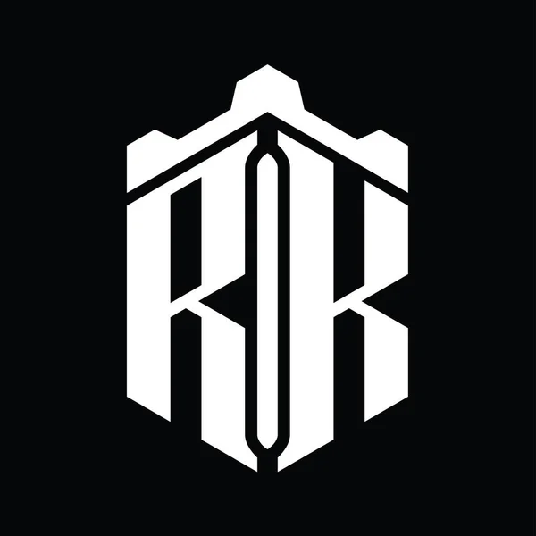 Rk字母标志六边形六边形与冠城堡几何风格设计模板 — 图库照片