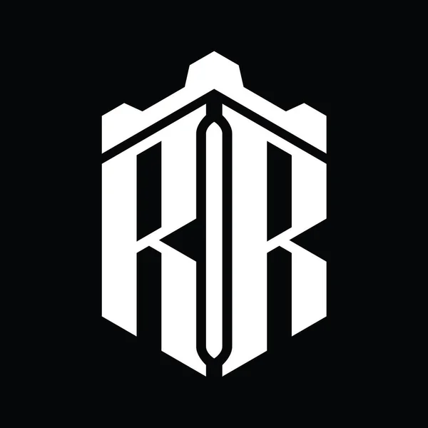 Rrレターロゴモノグラム六角形 クラウンキャッスルジオメトリックスタイルデザインテンプレート — ストック写真