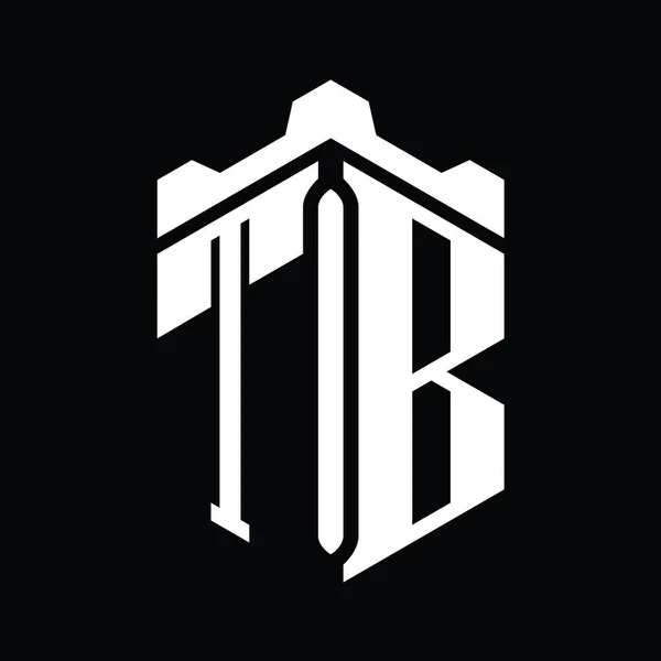 Tbレターロゴモノグラム六角形 クラウンキャッスルジオメトリックスタイルデザインテンプレート — ストック写真