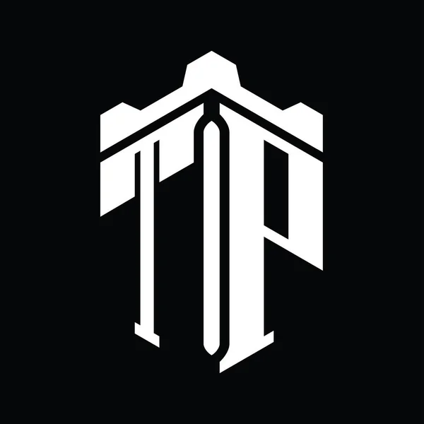 Tpレターロゴモノグラム六角形 クラウンキャッスルジオメトリックスタイルデザインテンプレート — ストック写真