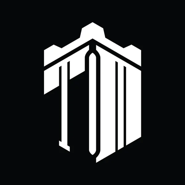 Логотип Логотипа Шестиугольник Геометрическим Шаблоном Замка Короны — стоковое фото