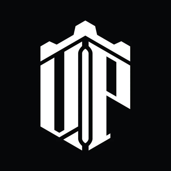 List Logo Monogram Sześciokątny Kształt Korony Zamek Geometryczny Wzór Stylu — Zdjęcie stockowe