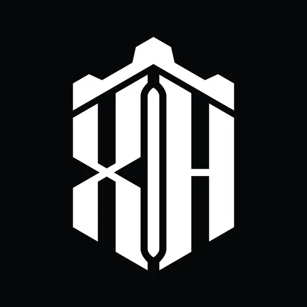 Xh字母标志六边形六边形与冠城堡几何风格设计模板 — 图库照片