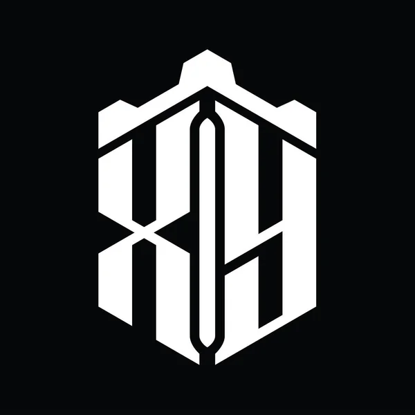 Buchstabe Logo Monogramm Sechseck Form Mit Krone Burg Geometrischen Stil — Stockfoto