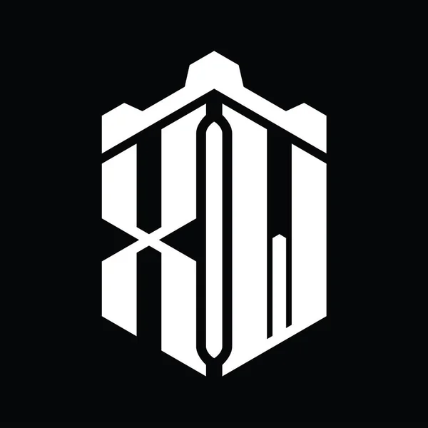 Harf Logosu Monogram Altıgen Şekli Crown Kalesi Geometrik Biçim Tasarım — Stok fotoğraf