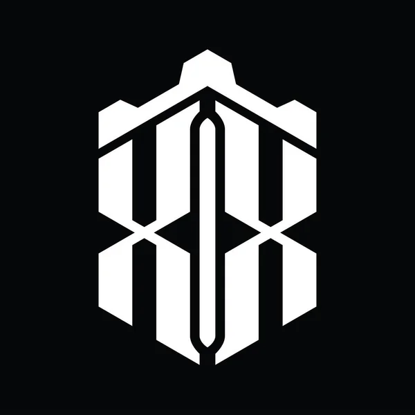 Bokstav Logotyp Monogram Hexagon Form Med Krona Slott Geometrisk Stil — Stockfoto