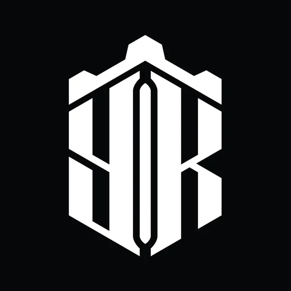 Huruf Logo Monogram Bentuk Heksagon Dengan Mahkota Kastil Geometris Gaya — Stok Foto