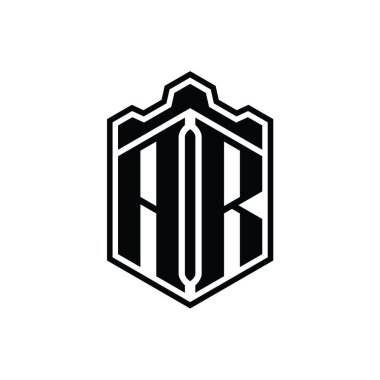 AR Harfi Logosu monogram altıgen kalkan şekilli taç kale geometriği tasarım şablonu
