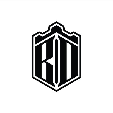 BD Harf Logosu monogram altıgen kalkanı şekilli taç kale geometriği tasarım şablonu